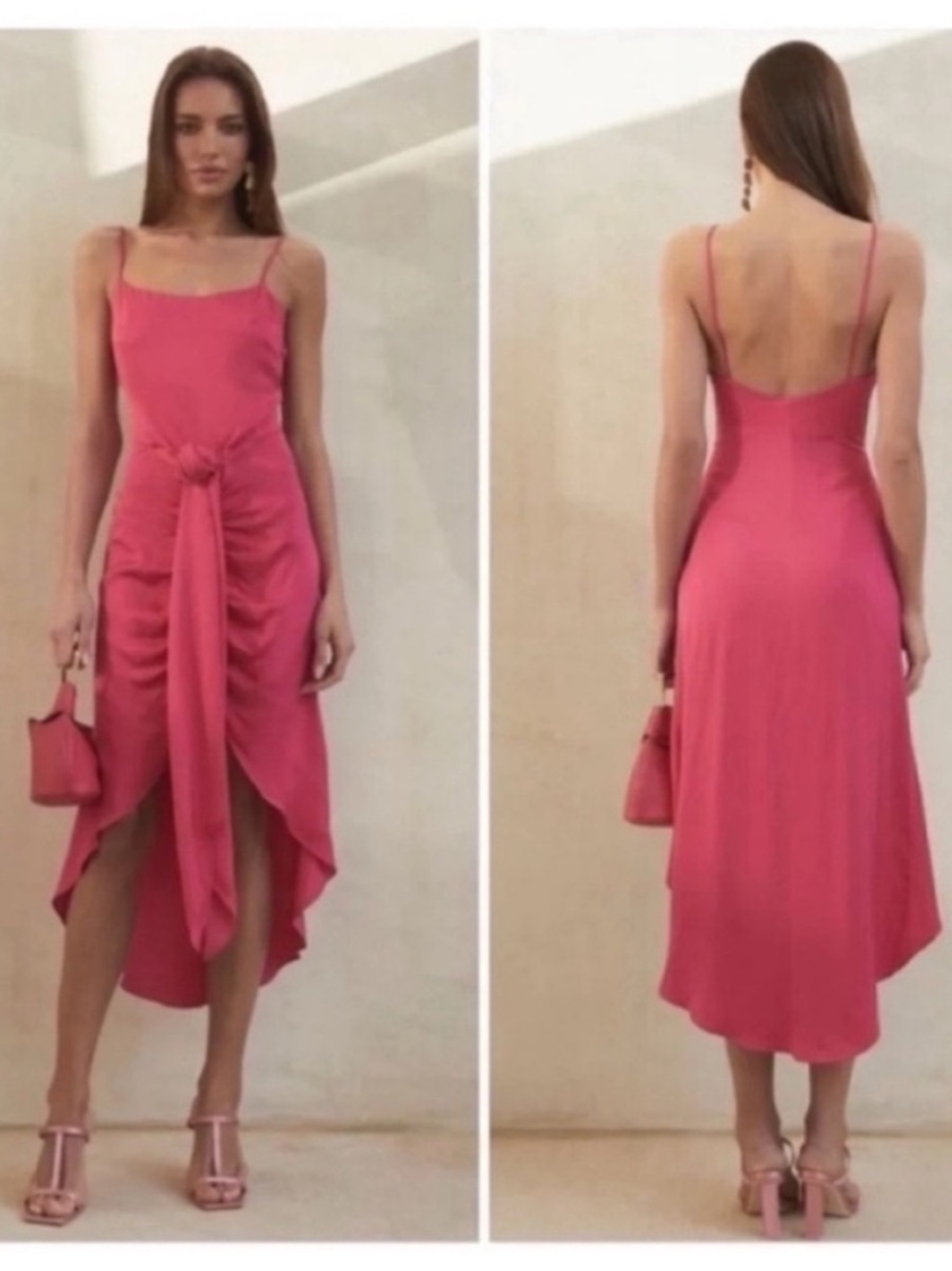 NWT Cult Gaia Natasha Satin Midi Dress Hibiscus Pink